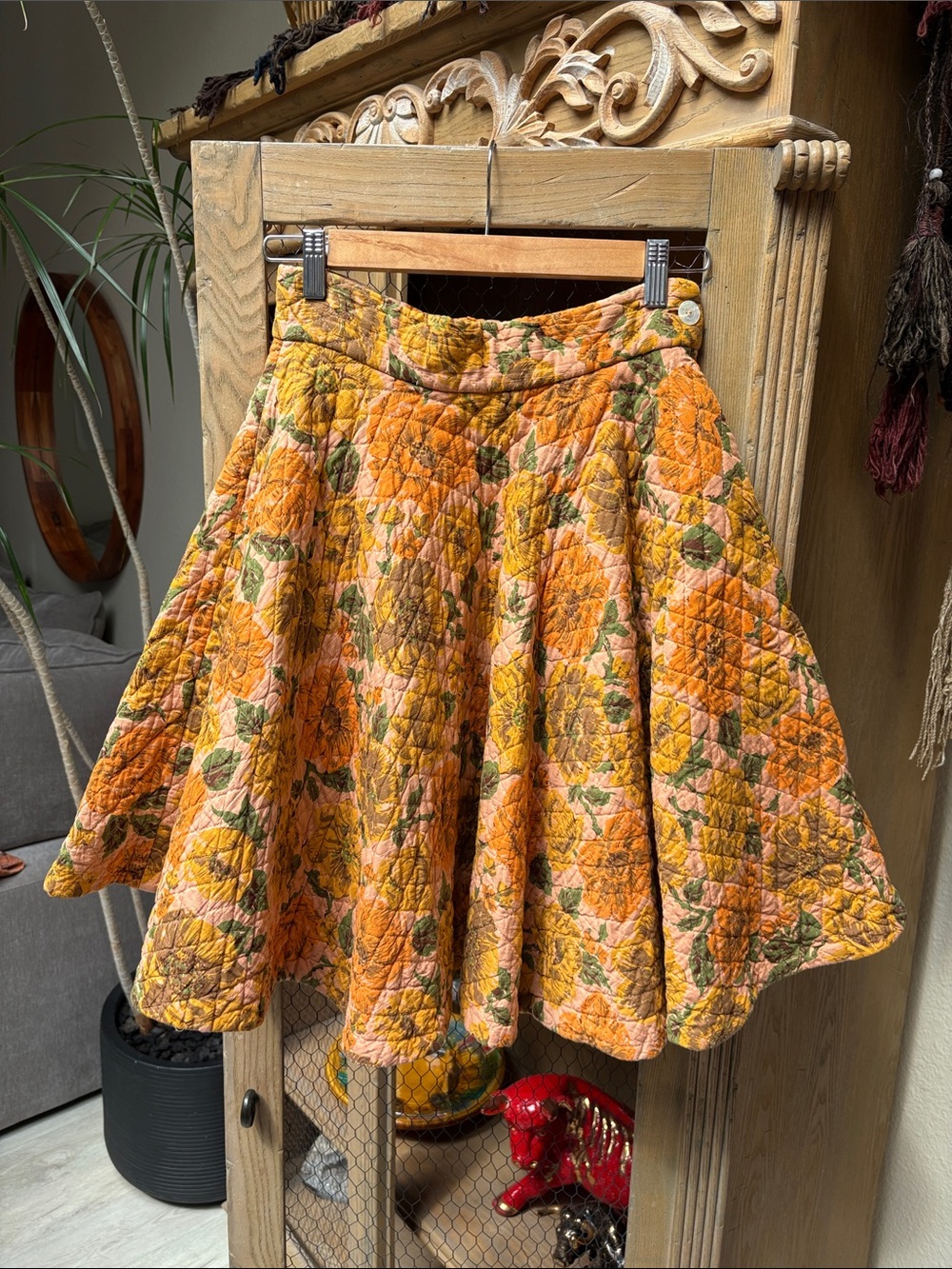Vintage Quilted Floral Circle Skirt